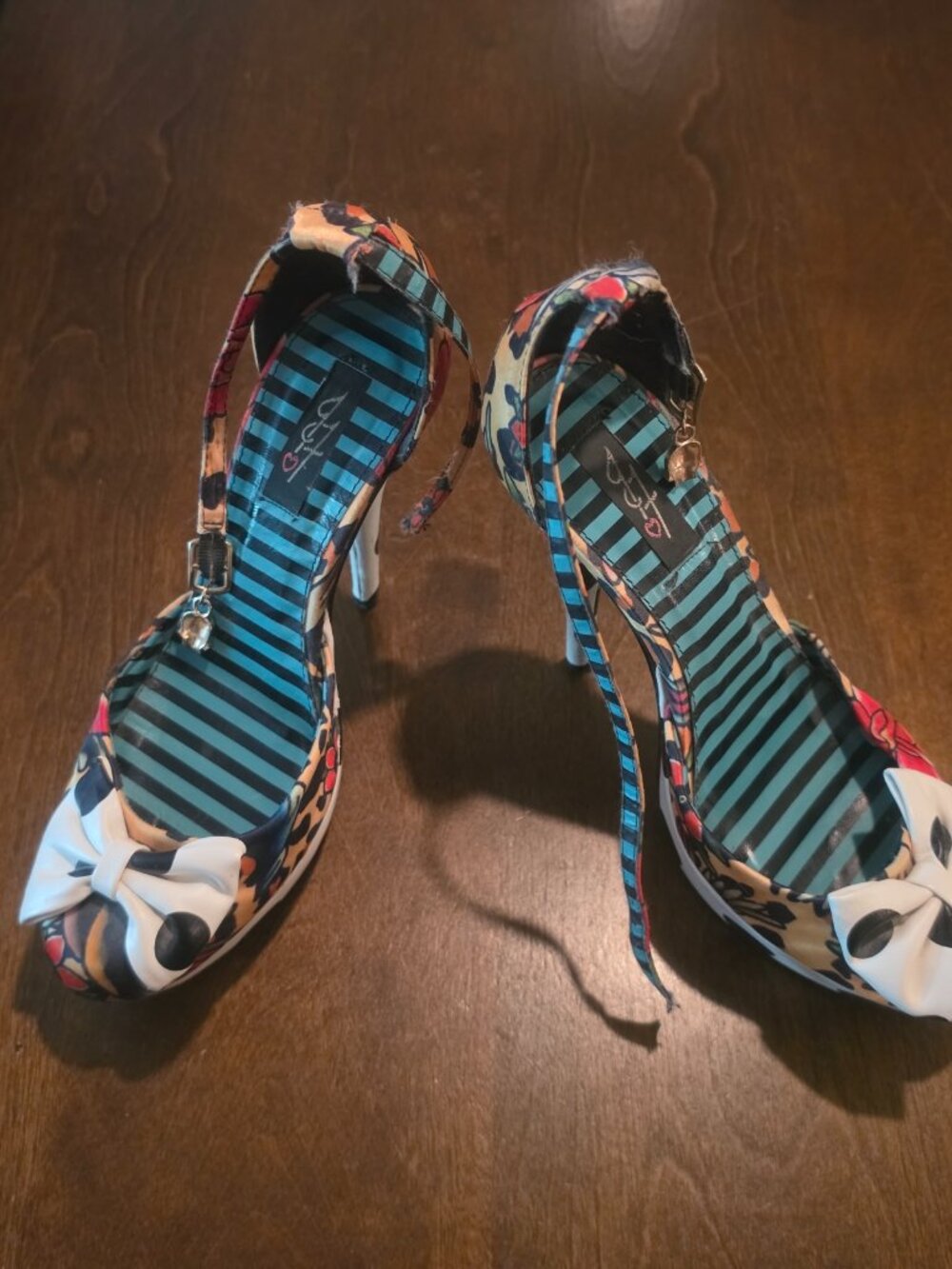 Iron Fist Mixed‑Print Bow Heels Floral + Animal Print Blue Stripe Lining